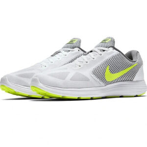 Nike Revolution 3 Running Shoe 9.5 White Grey Lime Athletic Everyday Sporty EUC